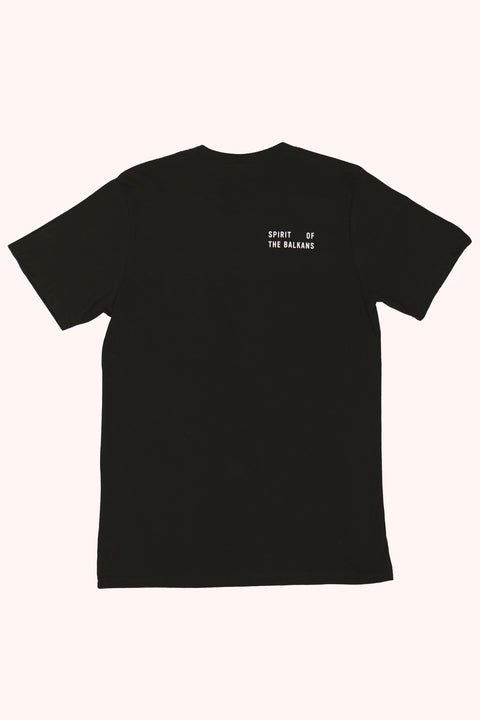 Black Legende Tee by Legende featuring a classic crew neck and logo graphic on front, casual fit, on a white background.