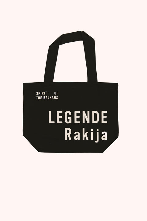 Black Legende tote bag with sturdy handles and spacious interior, shown from the front with a minimalist design.